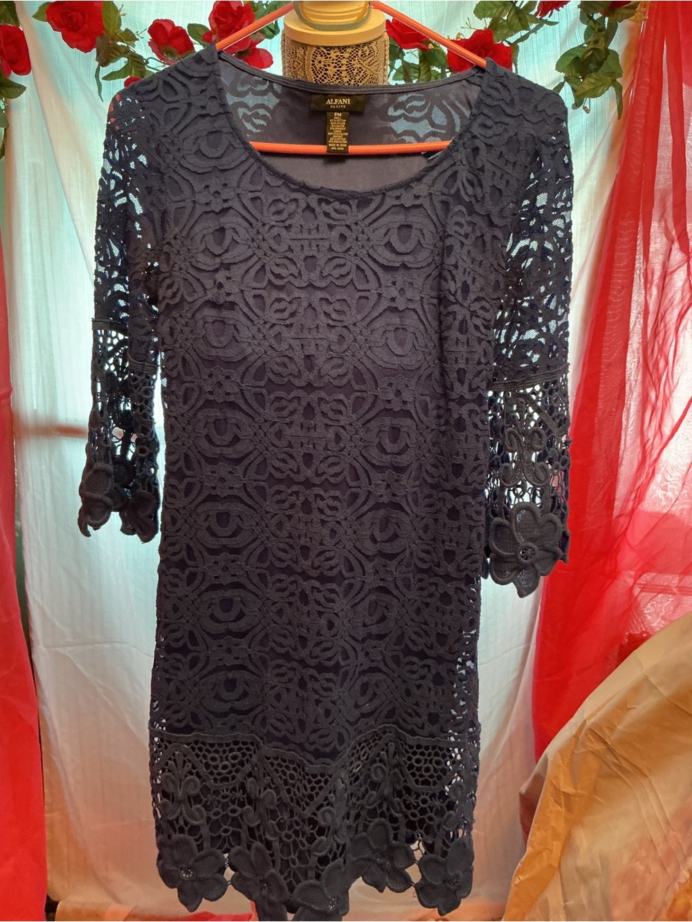 Alfani Navy Crochet Midi Dress